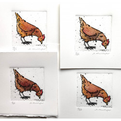 Collograph Print - Pecking Hen Collograph Print - Pecking Hen